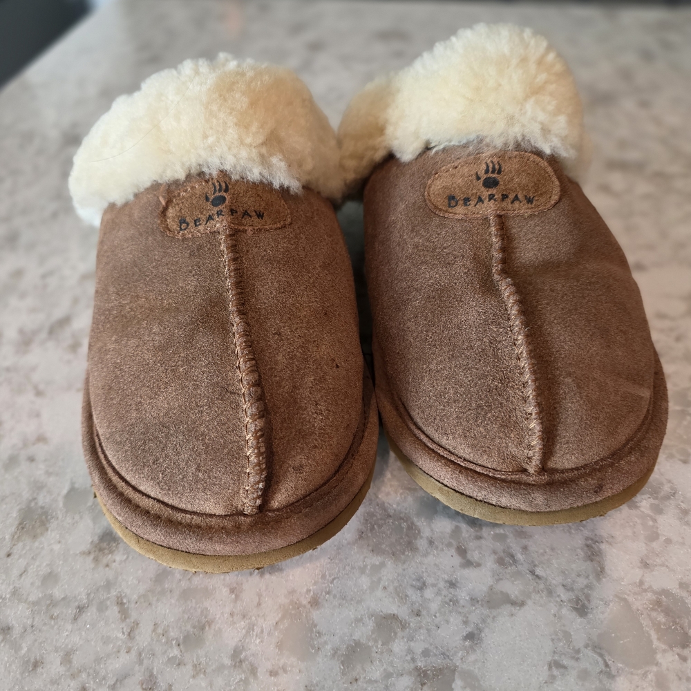 BearPaw Brown Slippers with Cream Sherpa Lining